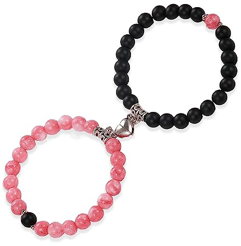 Crystal Vibe Pink and Black Couples Bracelets for Him and Her - Bracelets for Couples - Gifts for Girlfriend Boyfriend