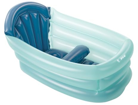 Jané Aufblasbare Babybadewanne 3 Positionen, ab Geburt, 30L, Mit Trenneinsatz und Kopfstütze, Rutschfest, Blau