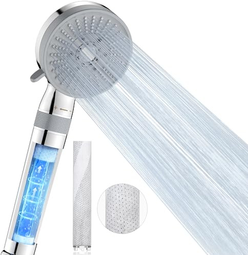 Luxear Wassersparender Duschkopf mit Filter 2er, Kalkfilter Handbrause mit 5 Strahlarten, Duschbrause Druckerhöhend, Selbstreinigend TPR-Düse Hocheffizienter Filtration Regendusche Duschkopf