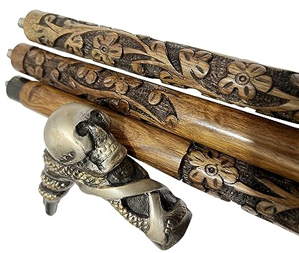 Antique Octopus & Skull Handle Red Natural Wood Cane Walking Stick for Men & Women | Aluminium Head Unisex Luxury Walking Cane - Fashion Statement/Gifts