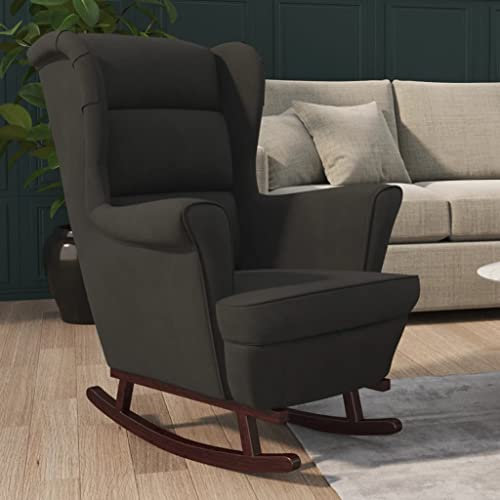 KOIECETA Schaukelstuhl mit Massivholz-Gummibeinen Relaxstuhl Schaukelsessel Schwingsessel Relaxsessel Schwingstuhl Polstersessel Sessel Samt (Schwarz, Ohne Fußablage)