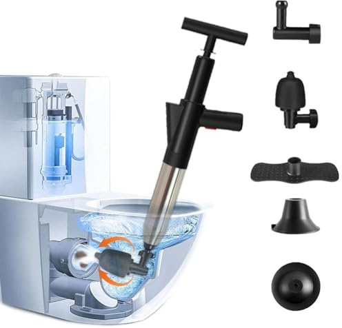 WCIC 5-in-1 Hochdruck-Druckspüler WC Pömpel mit Pressluft | Abflussreiniger für Toilette/Waschbecken/Badewanne | Professionelle Rohrreinigung gegen Haare/Papier Verstopfungen (Schwarz)