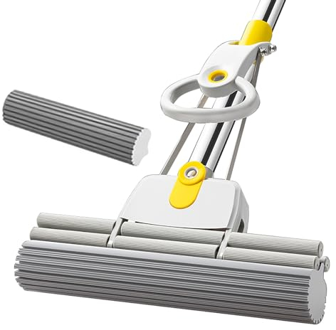ATLION 43cm 2 Rollenreihen Extra GroßEr Schwammwischer, Bodenwischer, Wischmopp FüR Die Bodenreinigung, 135cm Langer Wischmopp Mit Auswringfunktion, Nass- & Trockenmopps FüR Den Haushalt(1 Head)