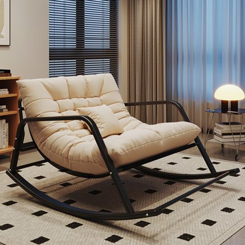 paiye Schaukelstuhl wohnzimmer Textilene Schaukelstühl Modern Schaukelsessel Freizeitstuhl Metallgestell Relaxstuhl Witterungsbeständig Metallrahmen Armlehnensessel gepolsterter Sitzfläche Color