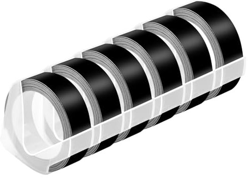 NineLeaf 6 Packung Ersatz für Dymo S0898132 521209 3D Kunststoff Prägebändern 12mm x 3m Weiß auf Schwarz Bänder Schriftband für Office Mate II 1540 154000 Organizer Xpress Pro 1575 Beschriftungsgerät