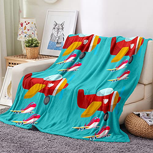 EHOMERY Mantas para Sofa Verano Algodon Cobija Cama Manta Niña Cobijas De Verano Avión Paisaje Manta De Acogida Mantas Decorativas Suaves Y Cómodas Azul 200x150cm