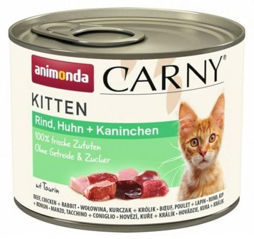 animonda Carny Kitten Nassfutter für Katzen, Katzenfutter Dosen nass für Kitten, Rind, Huhn + Kaninchen 12 x 200 g
