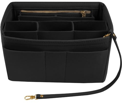 Coyanyu Organisateur de sacs en feutre multi-poches Sac de rangement de maquillage Organisateur avec poche intérieure amovible et porte-clés pour sac à main, noir (Large)