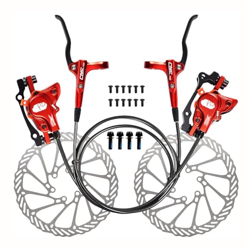 Hydraulisches Scheibenbremsen-Set Mountainbikes Rechts Vorne 800mm Links Hinten 1400mm 2-Kolben-Scheibenbremse Mit Integrierten Bremssätteln Aus Alu-Legierung Und 160-mm-Bremsscheiben ( Color : Red )