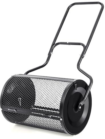 GOPLUS Épandeur de Compost d68cm pour Pelouses et Jardin, Capacité 75L, Épandeur en Treillis Métallique avec Double Loquets Latéraux, Épandeur de Fumier, de Terreau et de Paillis Roulant (Noir)