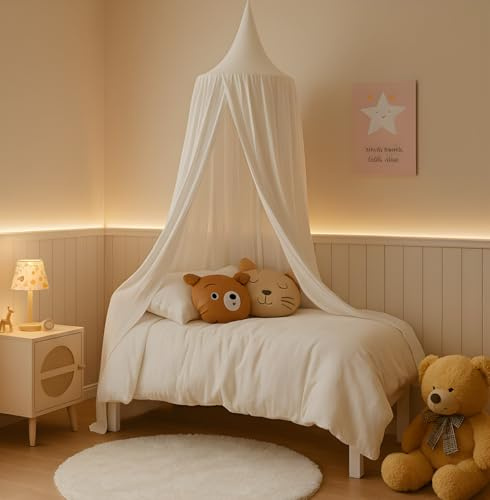 ALAVYA HOME® Baldacchino per cameretta dei bambini, 100% cotone biologico, mussola, certificato GOTS, adatto per lettino, lunghezza orlo: circa 250 cm, zanzariera – bianco