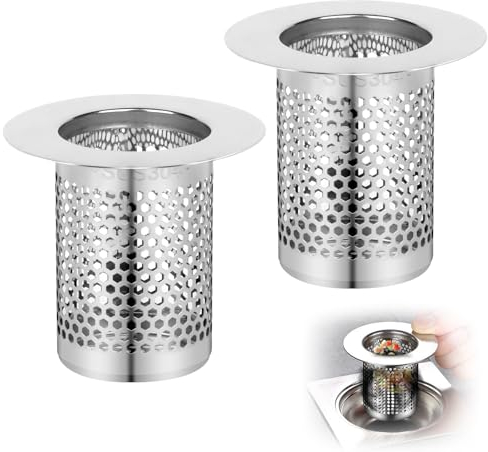 Acciaio Inossidabile Raccogli Capelli 2 Pezzi Filtro Lavandino bagno 5 CM Filtro di Scarico in Acciaio Inox 5,5 x 5 cm Filtro Doccia Capelli Filtro di Scarico per Lavandino Bagno per Filtro di Scarico