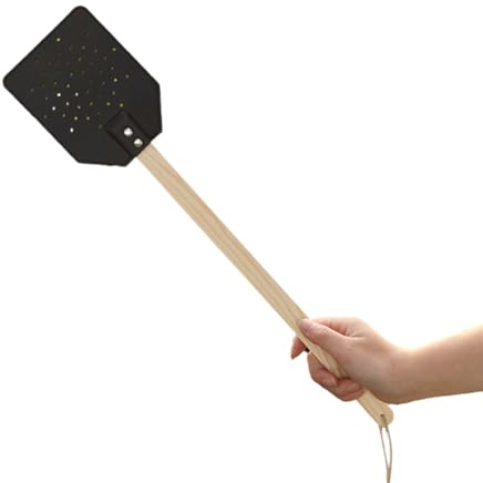 Osmond Matamoscas manual con de madera negra, matamoscas de piel sintética