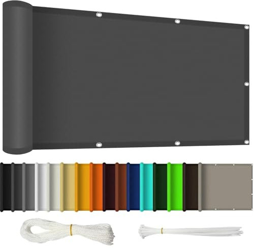 Balcony Privacy Screen Cover 90 x 425 cm Anti-Peeping, Waterproof Outdoor Fence Covering Garden Fence No Drilling, with Rope and Eyelets for Outdoor, Garden, Backyard, Rails, Dark Grey