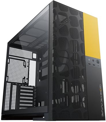 Geometric Future M5 Vent Mesh Front Panel Tempered Glass Mid Tower, E-ATX/ATX, High Airflow, 1.2mm Steel, Type C, Support 420/360, Double Chambre, Noir/Jaune, GEO-M5V-BY