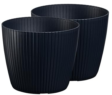 Tymar Übertopf, Blumentopf, 2er-Pack, Blumenübertopf, Kunststoff (Anthrazit; ø 12 cm)
