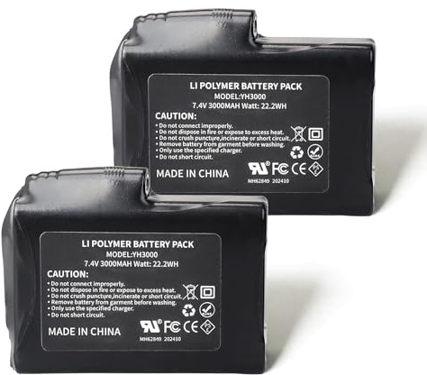 MXJFYY 2 piezas 7,4 V 3000 mAh 22,2 Wh batería recargable de polímero de litio para guantes calefactados,calcetines calefactados, gorros calefactados, pasamontañas calefactados,plantillas calefactadas