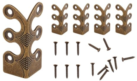 DELORIGIN 6Pcs Brass Corner Protectors Vintage Metal Wall Decorative Corner Protector Skirting Baseboard Corner Covers Dust Corners for Tirm Furniture Walls Wood Box Edge Clear Frames Protect (Bronze)