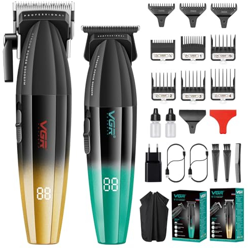 VGR Haarschneidemaschine Set für Herren Professioneller Haarschneider Haartrimme Kit Barber Friseur Pflegeset Zero Gap T-Blade Trimmer mit 9 Führungskämmen für Haare, Bart, Konturenstyling