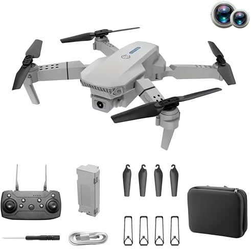 E88 Drone avec Caméra HD 4K pour Adultes Débutants, Drone Camera 2 Axes Stabilisé, Pliage Optique, Vol Stationnaire, App Control, 360° Flip, 2 Batteries, Long Temps de Vol, Jouet RC Drone