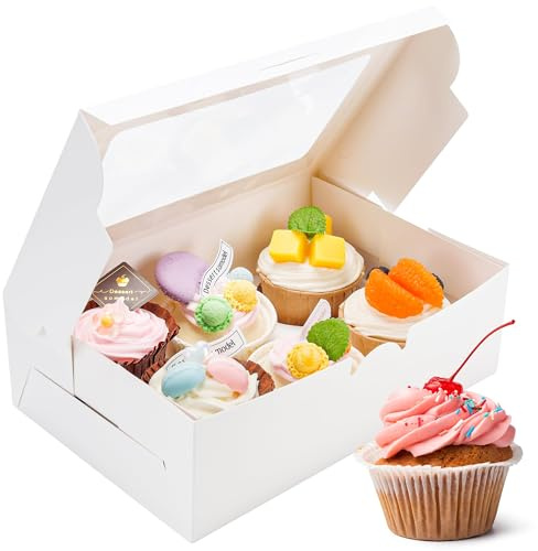 BTSD-home 30 Stück Cupcake Box 6 Halter Cupcake Transportbox mit Fenster Kuchenbox Pappe für Muffins Keks Macarons Käse(weiße 23.7x15.5x7.8cm)