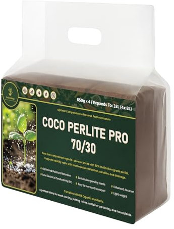 COIROLOGY Coco Coir Perlite Pro 70/30 Mix 4 x 650g | 32L pH Balanced Coconut Fiber Growing Medium For Strong Roots | Peat Free Substrate for Hydroponics & Gardening | Organic Potting Soil Compost