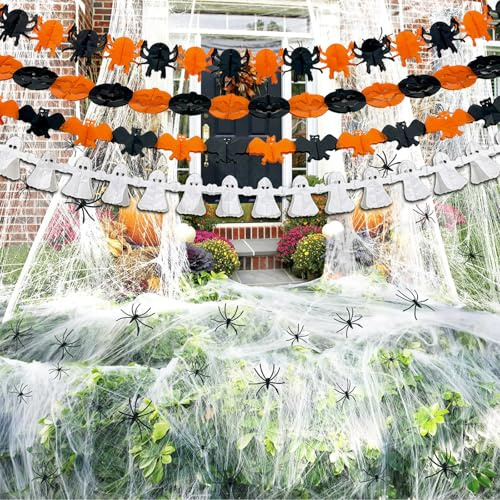 Halloween Spinnennetz 200g mit 60 Spinnen Weiß Elastisch Party Deko