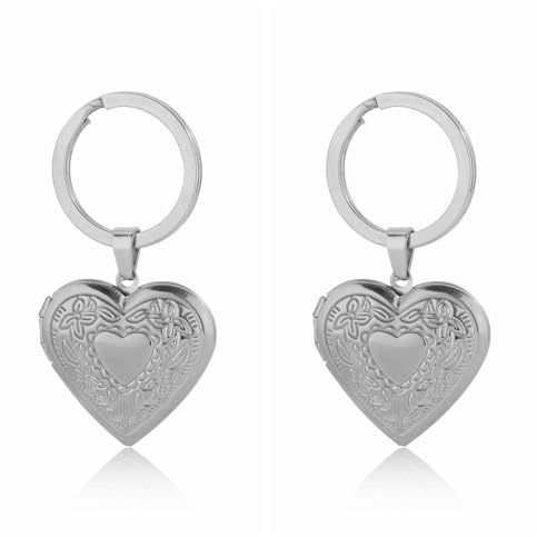 Porte-clés album en forme de cœur, pendentif photo, porte-clés d'amitié, porte-clés en acier inoxydable, porte-clés en forme de cœur, 2 pièces argentées, S