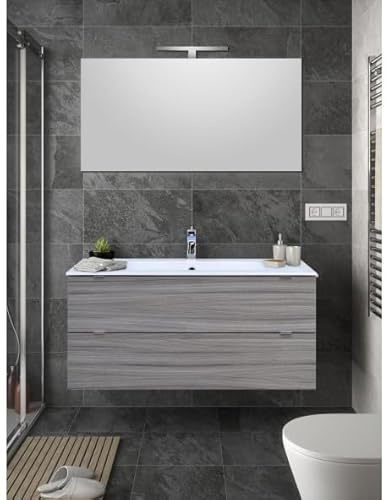Yellowshop | Mobile Bagno Sospeso Andrè con Lavabo in MineralMarmo integrato e Specchio – Made in Italy moderno, Finitura Grigio Fumo 90 cm