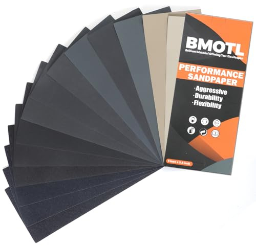BMOTL Sandpaper Sheets Assortment Pack: 42Pcs Wet Dry 9x3.6 Inch Sand Paper 120-5000 Assorted Grit Fine Coarse Variety for Wood Furniture Finishing Automotive Metal Polishing