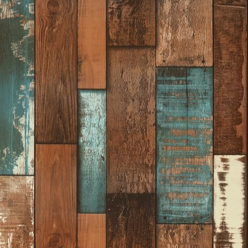 VEELIKE Wandpaneele Holzoptik Grün Braun Tapete Holzoptik Vintage Möbelfolie Holz Klebefolie Möbel Vintage Arbeitsplatte Folie Küche Abwaschbar Selbstklebende Tapete Schlafzimmer 45 cm x 300 cm