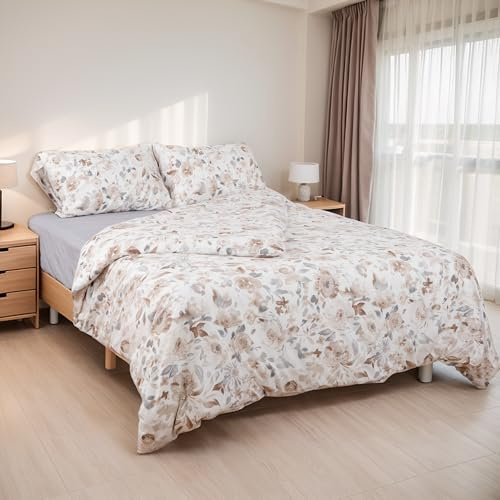 Etrexonline Juego de Funda Nórdica 4 Piezas para Cama 150 - Funda Edredón 220x240cm, Sábana Bajera 150x200cm, 2 Fundas de Almohadas 50x90cm - Microfibra Suave y Transpirable - Floral Arena