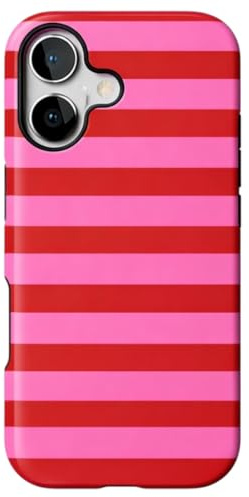 POINT&GO Coque rigide pour iPhone 15 Rayures Rose et Fuchsia - Style Aesthetic, Colorful, Fashion et Protection Antichoc Transparente, Slim et Anti-rayures Motif