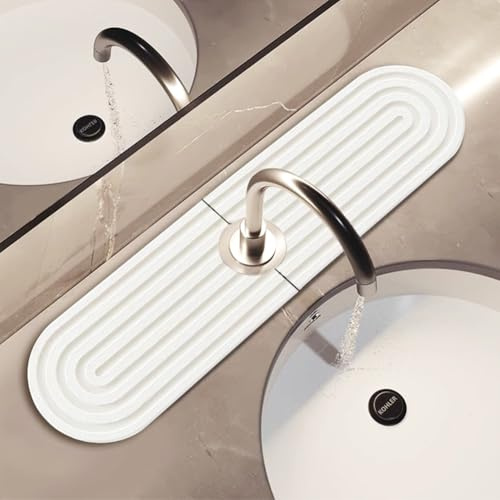 Durdiiy Stone Drying Faucet Mat for Kitchen Sink Ultra-Absorbent Diatomite 18 Inch Splash Guard-Stone Kitchen Super Absorbent Protector Guard & Bathroom Quick-Dry Countertop for 6.5cm Hole Spacin