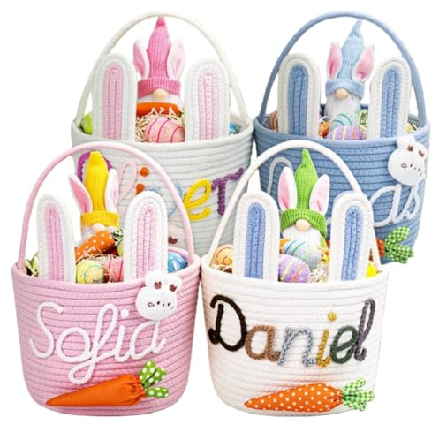 Personalisierter Osterkorb 2026 für Kinder, individueller Hasen- und Karottenseilkorb mit Namen, Baby's erstes Ostergeschenk, Frühlingsdekorkorb