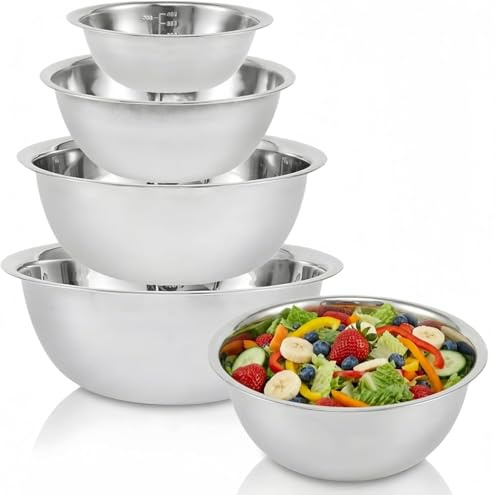 Siocok Mixing Bowl Set 5 Stainless Steel Mixing Bowls, 5 Sizes Space Saving Nesting Bowls Mixing Bowls, Easy-Grip, for Baking Cooking Food Salad Fruit Storage(0.5L,0.8L,1.55L,2.1L,2.6L)