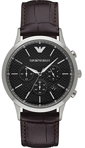Emporio Armani Herrenuhr, QuarzChronographenwerk, 43mm Silber/Stahl Edelstahlgehäuse mit einem Lederarmband, AR2482