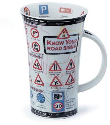 Dunoon Glencoe - Taza de porcelana fina con texto en inglés Know Your Road Signs (500 ml)