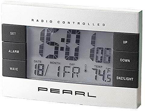 PEARL Wecker zum Aufhängen: Digitaler Funkwecker mit Temperaturanzeige und Kalender (Wecker mit Temperaturanzeige, mit Temperatur, Radio Controlled)