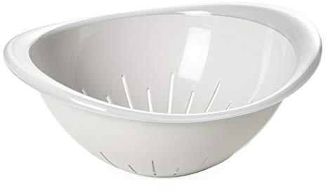 Omada Design Zweifarbiges Sieb für Pasta und Gemüse aus Kunststoff, Made in Italy, Durchmesser von 20 cm. Das ist auch Ergonomisch und Bahnbrechend und Spülmaschinenfest. Linea Trendy, Weiße Farbe