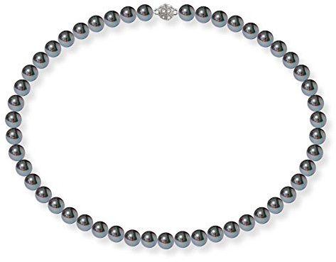Schmuckwilli Perlenkette für Damen Magnetverschluß - mit schwarzen runden Perlen - Elegante Kette mit Muschelkernperlen für jeden Anlass - die Halskette - Choker Pearl Necklace für Frauen
