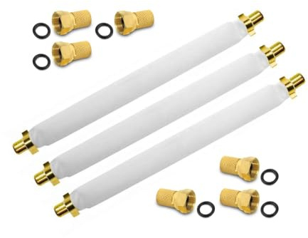 ARLI 3x Fensterdurchführung 20 cm – Selbstklebend + 6x F-Stecker vergoldet breiter Mutter und Dichtring75 Ohm | Flachkabel für Fenster & Türen Wohnwagen Camping | SAT TV Koaxialkabel
