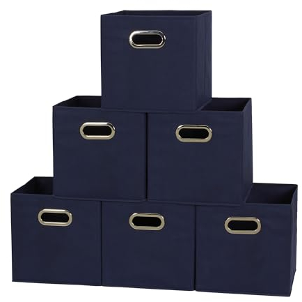 Household Essentials 81-1 Foldable Fabric Storage Bins | Set of 6 Cubby Cubes with Handles | Navy Blue, 6 lbs