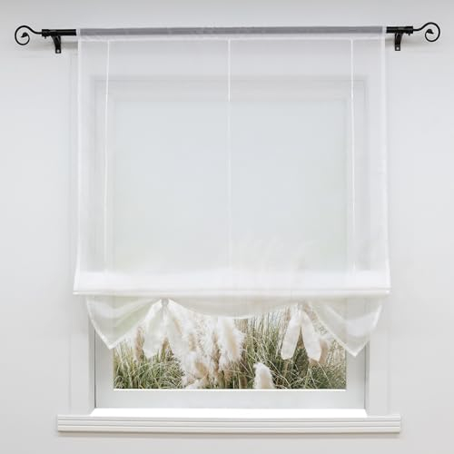 Voile Raffrollo Bändchenrollo mit Tunnelzug Gardinen 1er-Pack Vorhang H*B 155 * 60cm Weiß