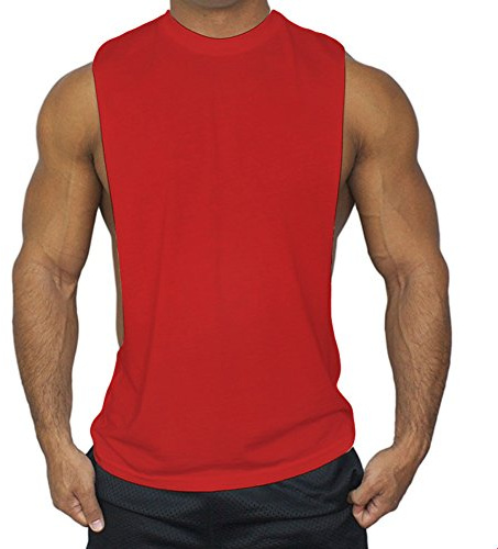 ZUEVI Mäns muskelsnitt öppna sidor bodybuilding tank top gym träning stringer-t-shirt, röd, L