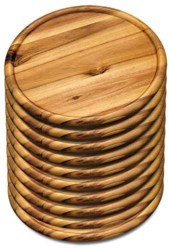 10er SET KESPER 28462 Pizzateller 32 cm aus FSC-zertifiziertem Akazienholz/Holzteller/Pizzaunterlage/Pizza-Holzteller/Holzgeschirr