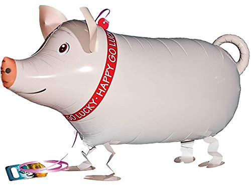 Airwalker Ballon Schwein - laufendender Tier Luftballon Helium Walking Folienballon Deko für Kinder Geburtstag Party Hochzeit Kinder Geschenk JGA Dekoration Tierballons laufen