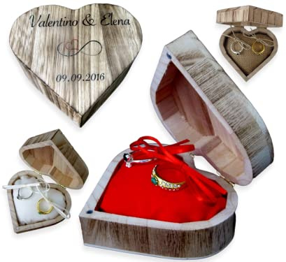 RINGBOX aus HOLZ HERZ Ringkissen personalisiert Vintage Hochzeit Rustikale Deko Ringschachtel Eheringe Ringkästchen Ringschatulle Aufdruck