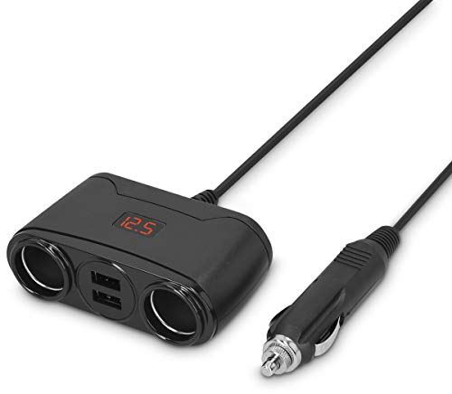 Navaris KFZ Zigarettenanzünder Verteiler 12V/24V Steckdose - mit 2X USB A Charger Buchse Spannungsanzeige - Zigaretten Anzünder Doppelsteckdose Auto