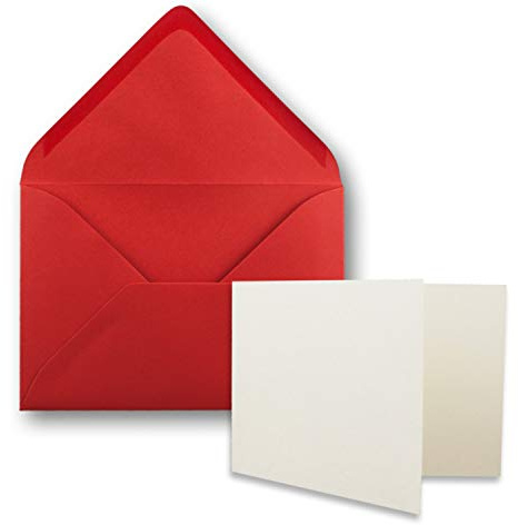 25x Stück Karte mit Umschlag Set Faltkarten DIN A7 quer 10,5 x 7,4 cm Naturweiß mit Brief-Umschlägen C7 Rot Nassklebung
